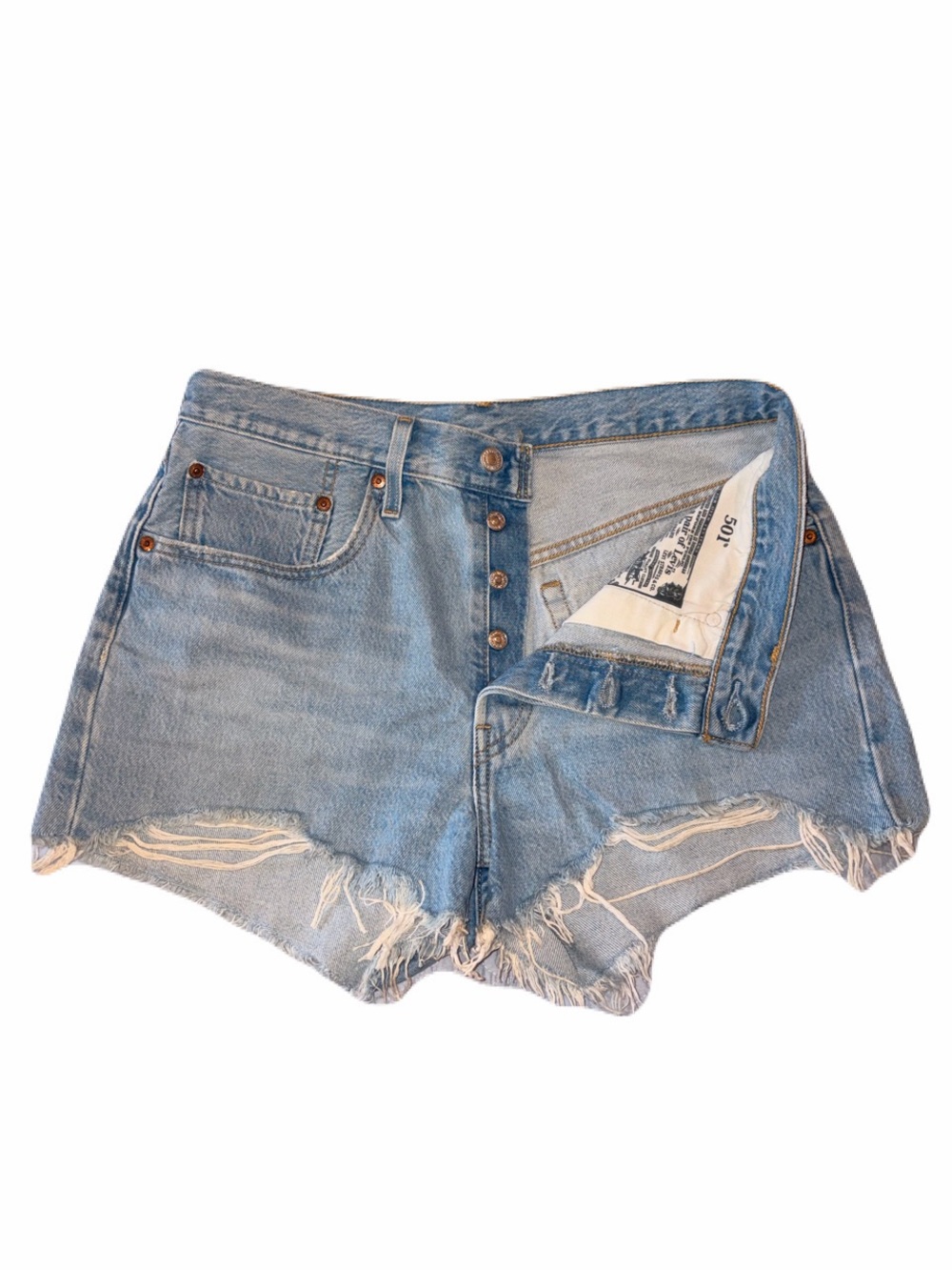 Levi's Light Blue Distressed Button-Front Denim Shorts